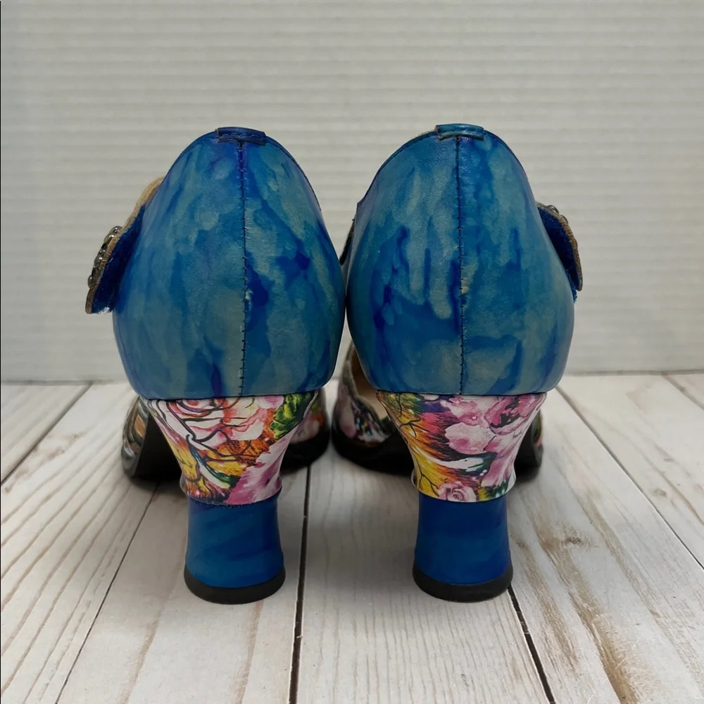 L’ARTISTE heels.Watercolor floral. 2.5” heel. Adjustable strap.Like new. Size 38 - Picture 3 of 12